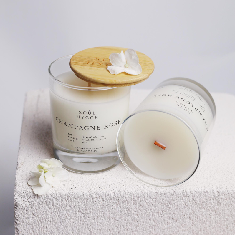 Свеча CHAMPAGNE ROSE  (деревянный фитиль)